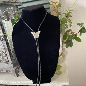 Bolo Tie with Silvertone and Black Contemporary Slide - NWOT